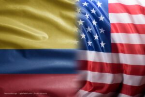 Colombian flag, United States flag, international trade, Más Colombia