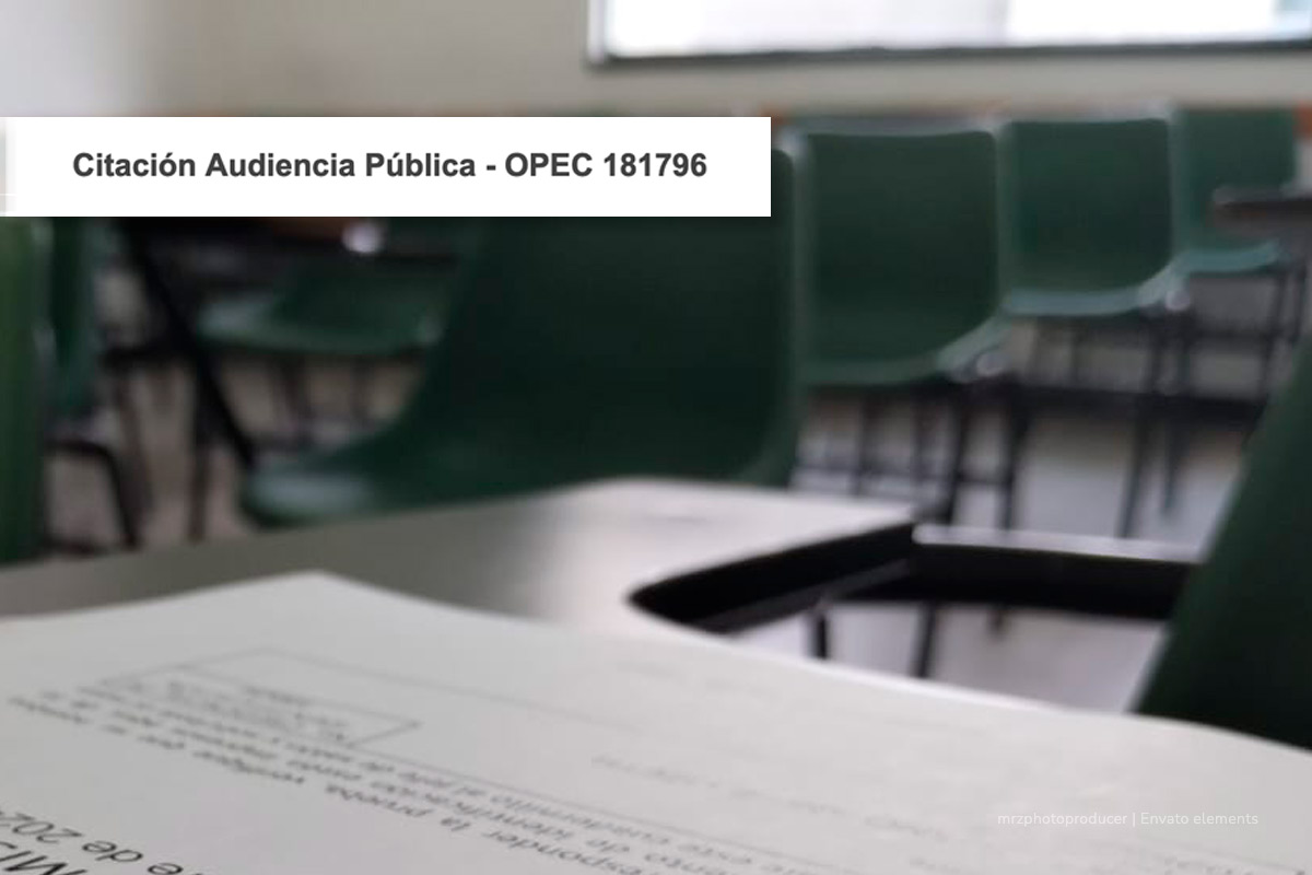 concurso docente, audiencias OPEC, salón de clases, sillas, puestos sin ocupar, Más Colombia