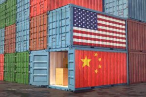 comercio con china, contenedores, bandera de China, bandera de Estados Unidos, comercio internacional, Más Colombia