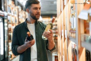 comprar vino, hombre escogiendo vinos, cata de vinos, Más Colombia