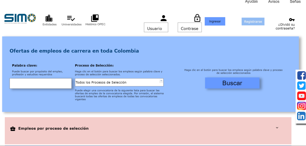 SIMO, captura de pantalla, concurso de la CNSC, Concurso de la Fuerza Aérea Colombiana, Más Colombia