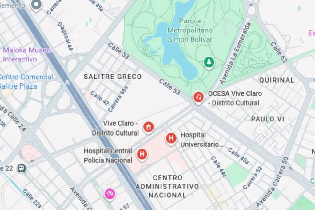 Las críticas al escenario Vive Claro en pleno barrio residencial, cerca de 2 hospitales y en una zona de importancia ecológica 3 escenario Vive Claro, mapa Plan Maestro del Parque Simón Bolívar y escenario Vive Claro, Más Colombia