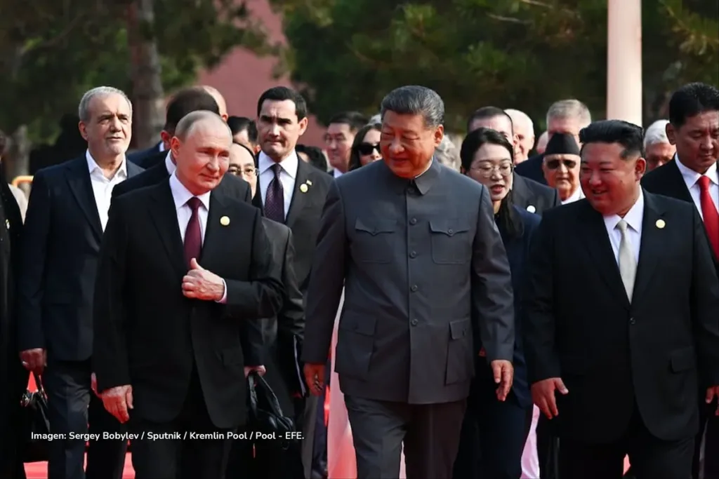 Xi Jinping, Vladimir Putin y Kim Jong Un en el desfile por el 80 aniversario de la Segunda guerra mundial en Pekín
