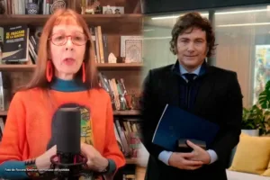 Roxana Kreimer y Javier Milei en composición digital, portada sobre corrupción en el gobierno argentino