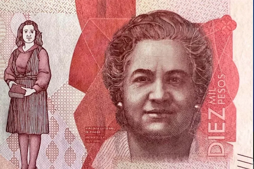 Retrato de Virginia Gutiérrez de Pineda en el billete de 10.000 pesos colombianos