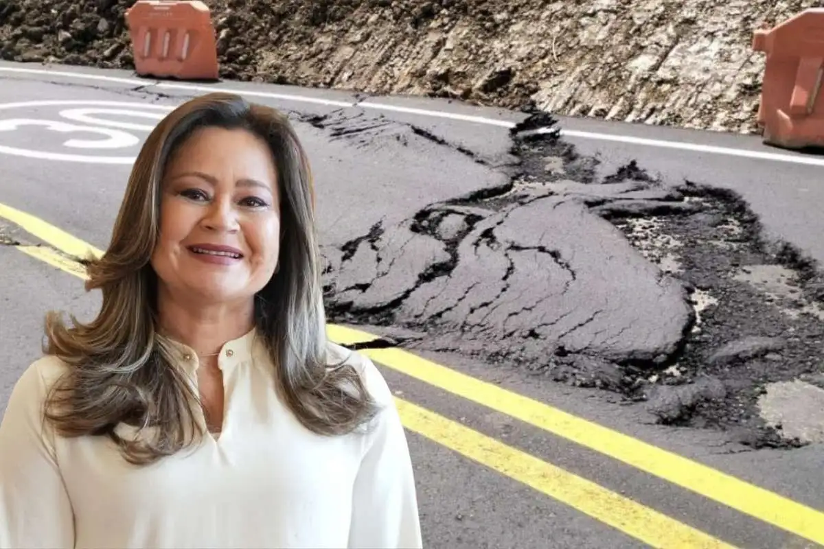 frente a un tramo de Ministra Maria Fernanda Rojas frete a la vía al Llano con el pavimento agrietado y deformado.