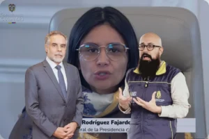 Armando Benedetti. Composición gráfica con tres funcionarios del Gobierno colombiano durante declaraciones públicas y comparecencias oficiales.