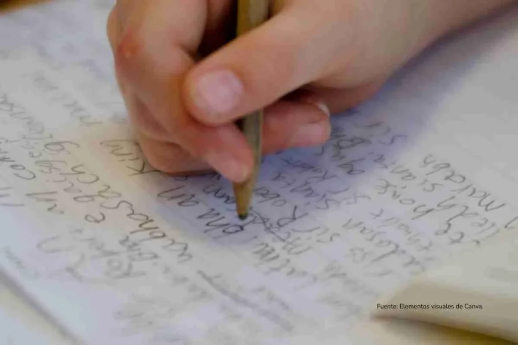 Abandono escolar en América Latina: el 35% de los jóvenes no termina el colegio y el ascensor social se rompe 2 Mano de un niño en primer plano escribiendo en un cuaderno