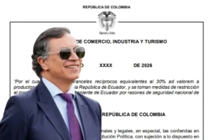 aranceles de Colombia a Ecuador. Texto de un decreto colombiano que establece medidas arancelarias y restricciones comerciales