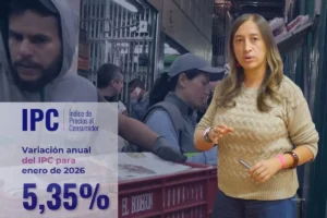 inflación de enero en 2026. Gráfico del IPC con la variación anual de precios y una funcionaria del DANE en un entorno de mercado