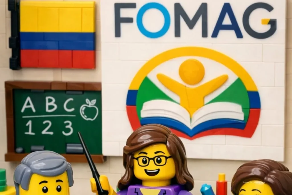 Crisis en el Fomag: 4.405 pagos irregulares bajo investigación 4 Logo del Fomag junto a símbolos educativos en imagen ilustrativa sobre la crisis en el Fomag y los pagos irregulares investigados.
