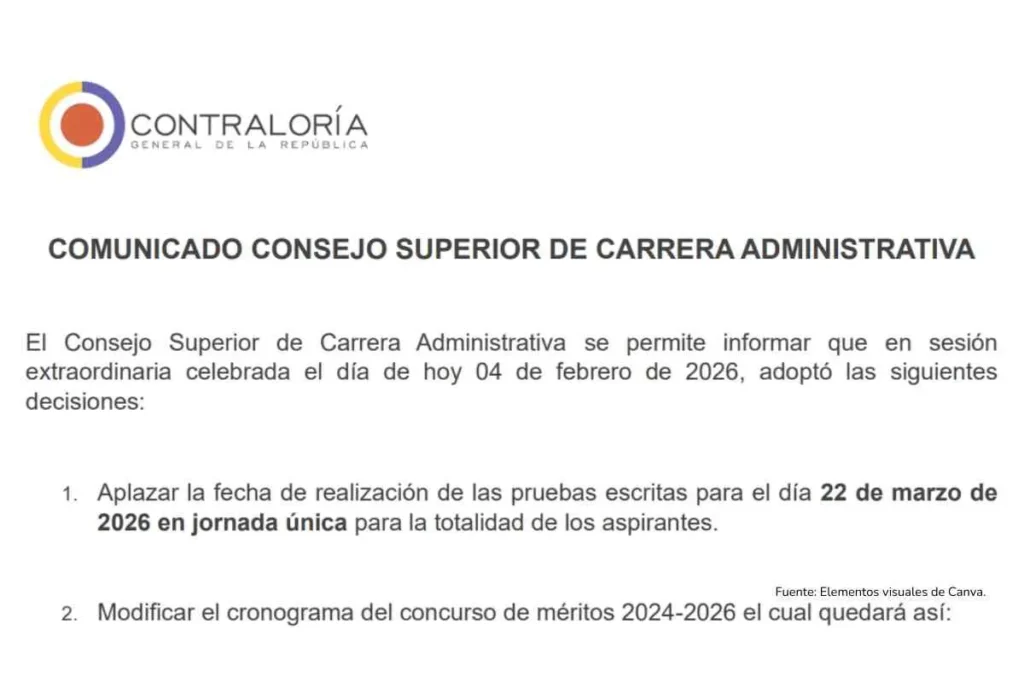 Aplazan otra vez el Concurso de la Contraloría: pruebas escritas serán el 22 de marzo de 2026 2 comunicado de la Contraloria