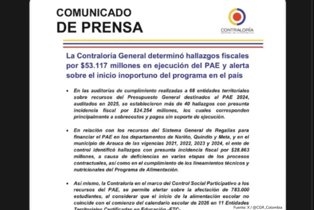 PAE: 800.000 estudiantes en riesgo por sobrecostos millonarios, alerta la Contraloría 2 PAE