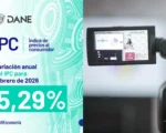 Gráfico del DANE que muestra la inflación anual del 5,29% en febrero de 2026, indicador clave del costo de vida en Colombia.