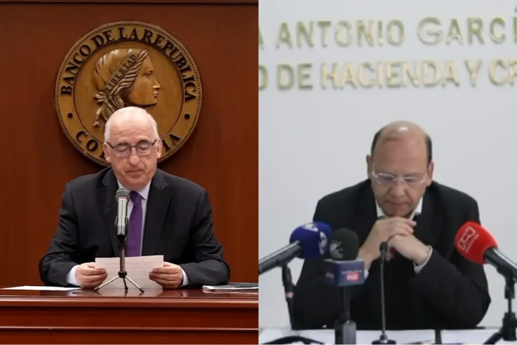 Imagen comparativa entre el Banco de la República y el Ministerio de Hacienda durante el debate sobre la tasa de interés en Colombia.