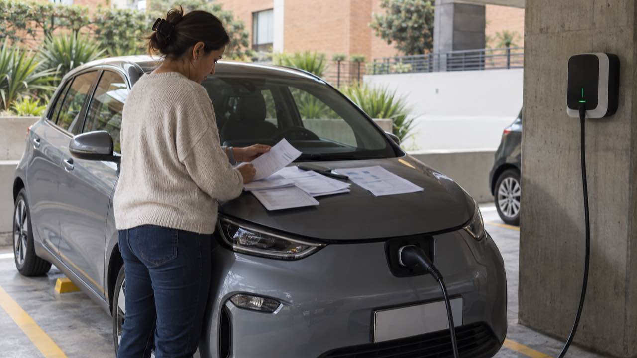 La DIAN devuelve el IVA de carros eléctricos e híbridos certificados por la UPME: los compradores tienen cinco años para pedirlo 1 Compradores conversan con una asesora junto a un carro eléctrico en un concesionario genérico