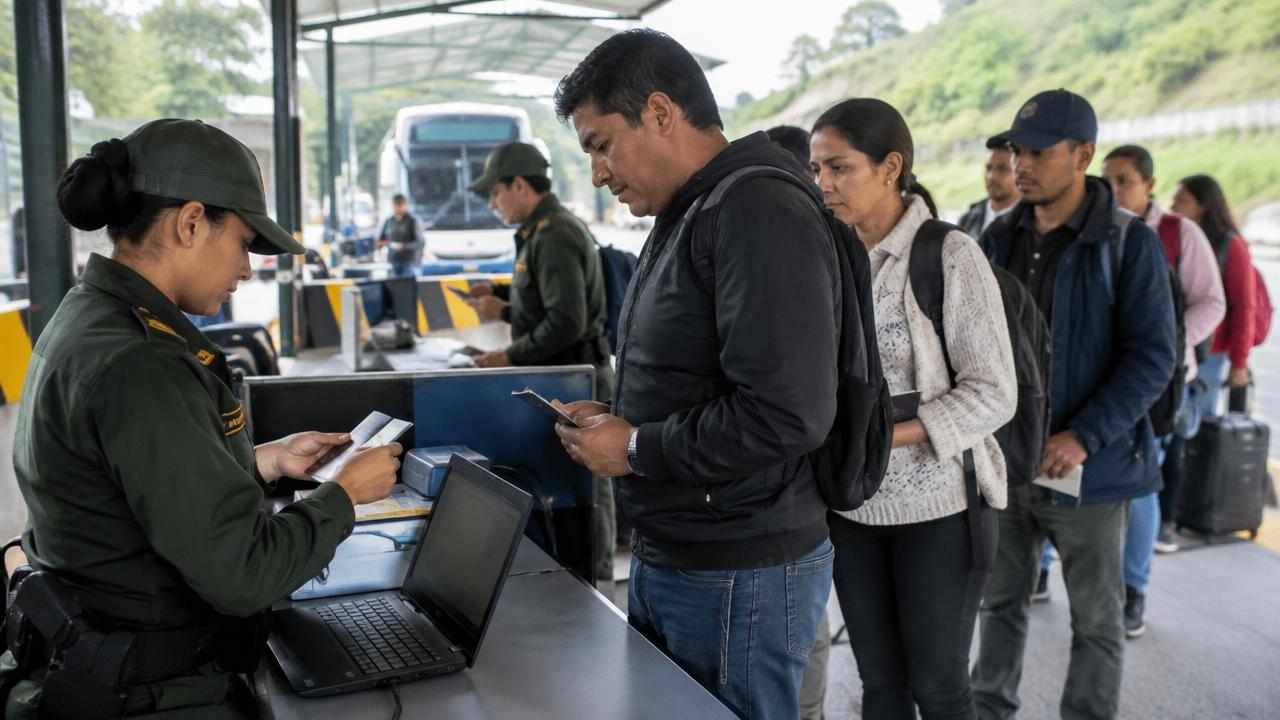 Documentos para ingresar a Colombia desde Ecuador: cédula o pasaporte, sin visa y con tarjeta Andina 1 Viajeros presentan sus documentos ante un control migratorio en Colombia