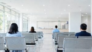 Personas esperan atención en la sala de espera de un centro de salud en Colombia