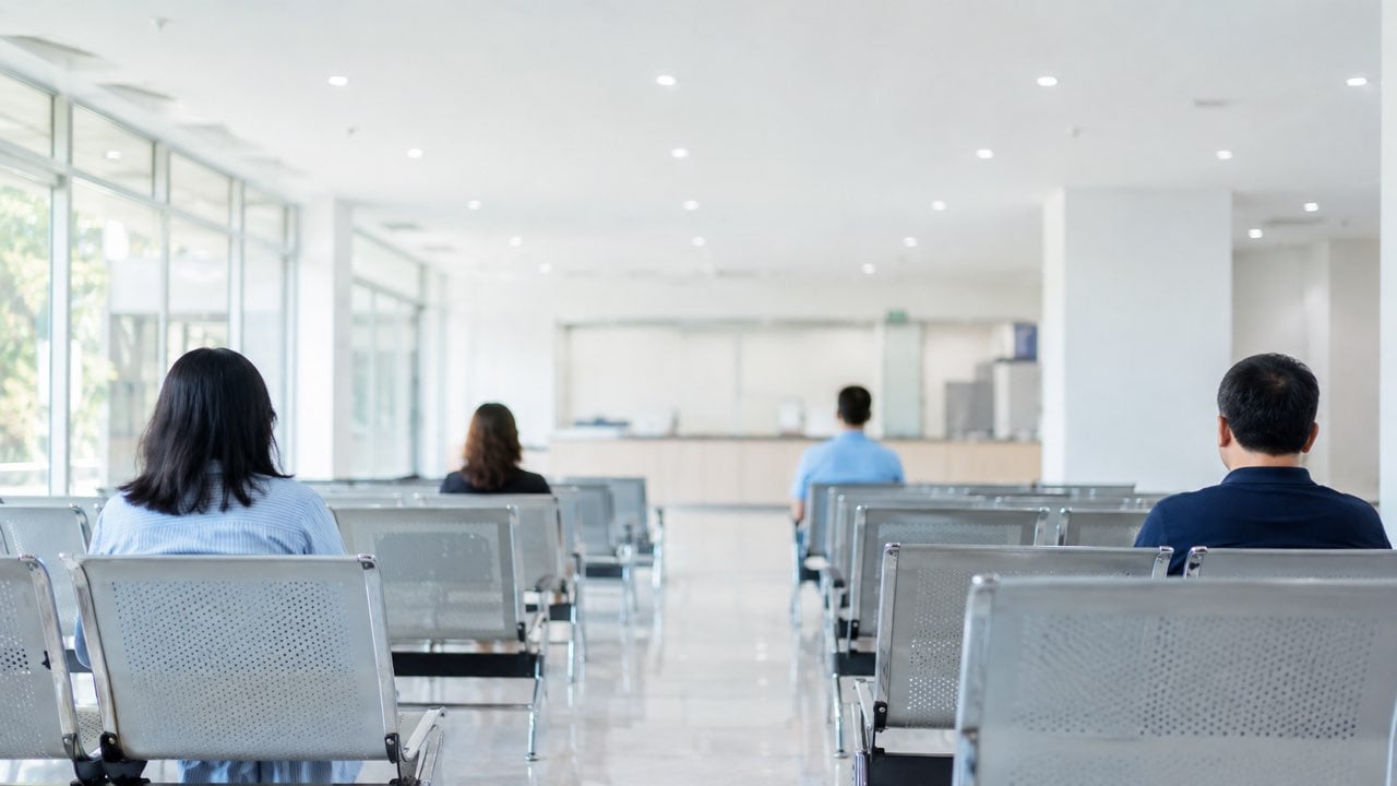 El Gobierno anunció la liquidación de las EPS inviables: los afiliados de Famisanar esperan una decisión el 15 de septiembre 1 Personas esperan atención en la sala de espera de un centro de salud en Colombia