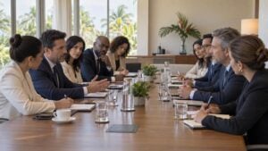 Delegaciones conversan en un salón institucional de una ciudad caribeña colombiana