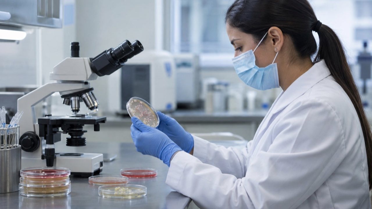 El INS midió las superbacterias de las UCI: la resistencia a la oxacilina subió al 43 % en estafilococos de pacientes adultos 1 Una bacterióloga revisa cultivos de bacterias en placas de Petri en un laboratorio clínico.