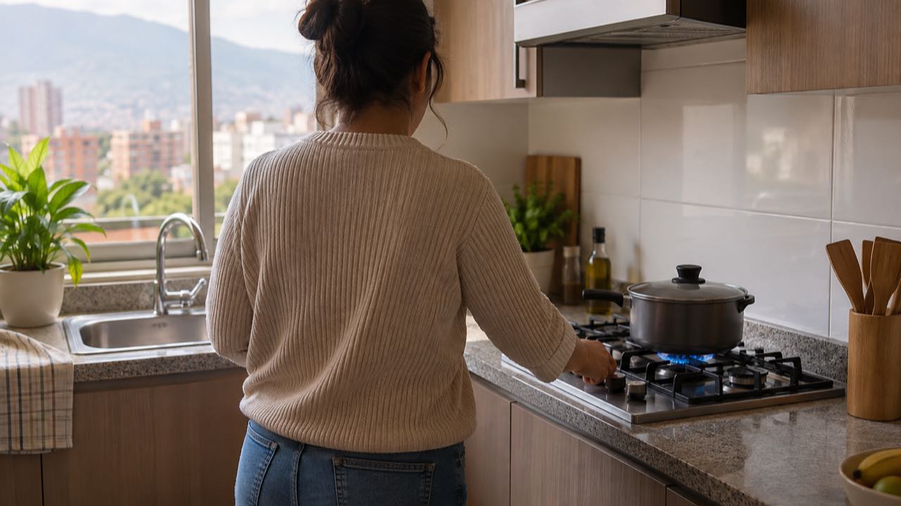 MinEnergía declaró racionamiento programado de gas por una falla en la regasificadora SPEC: hogares y gas vehicular van primero 1 Una mujer enciende la estufa de gas en la cocina de su casa.