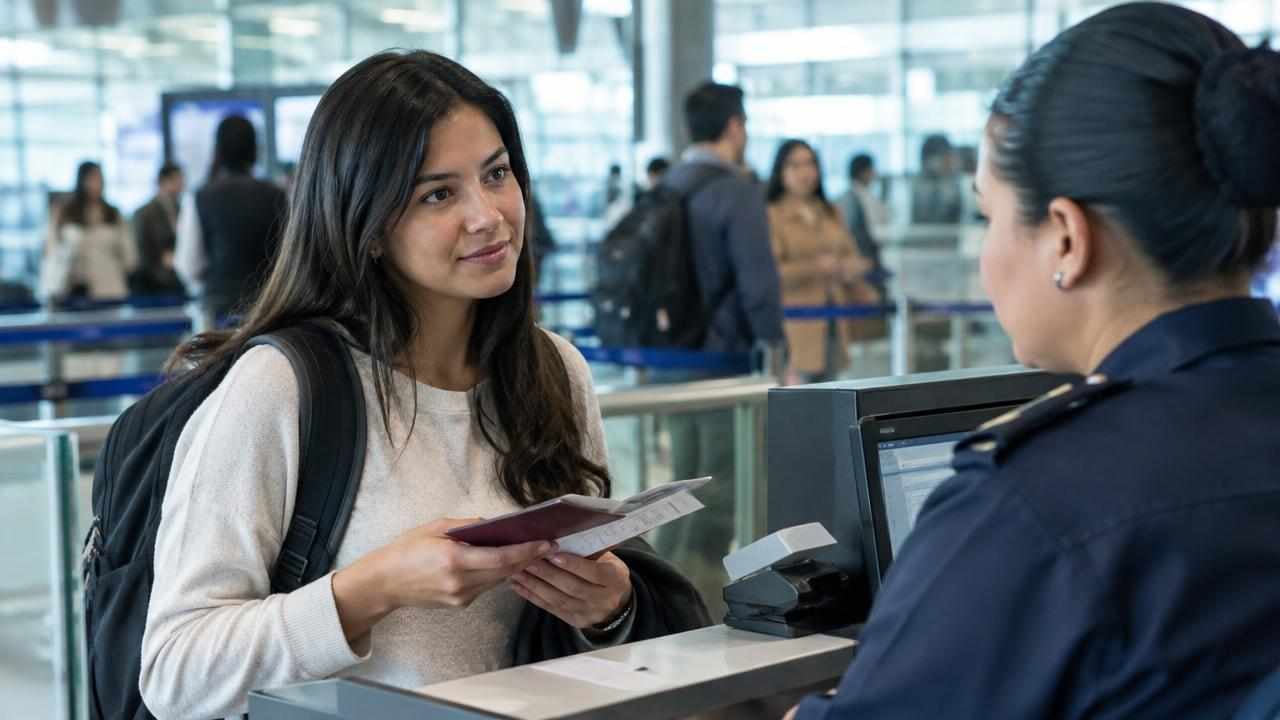 Requisitos para viajar a Honduras desde Colombia: sin visa, pasaporte de seis meses y vacuna 1 Viajera presenta su pasaporte y documentos en el control migratorio
