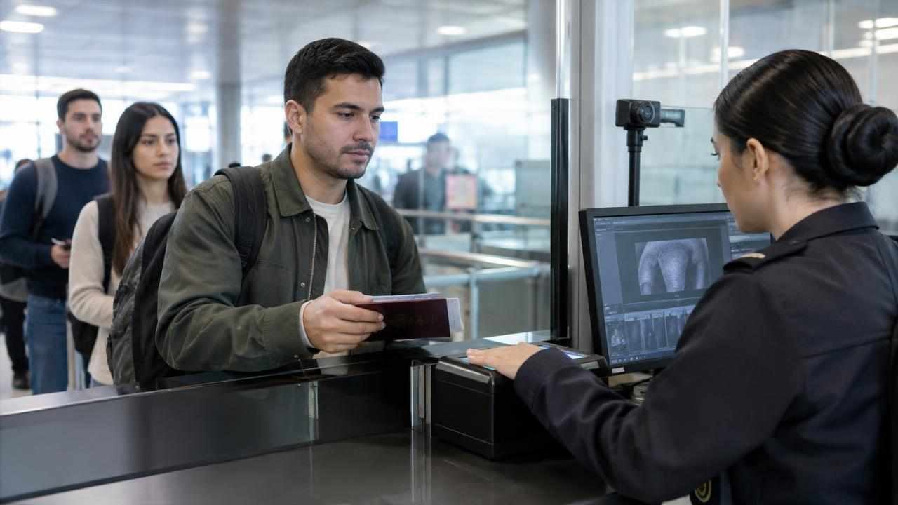 Requisitos para viajar a Italia desde Colombia: no necesita visa por hasta 90 días 1 Viajeros colombianos pasan un control migratorio en un aeropuerto internacional