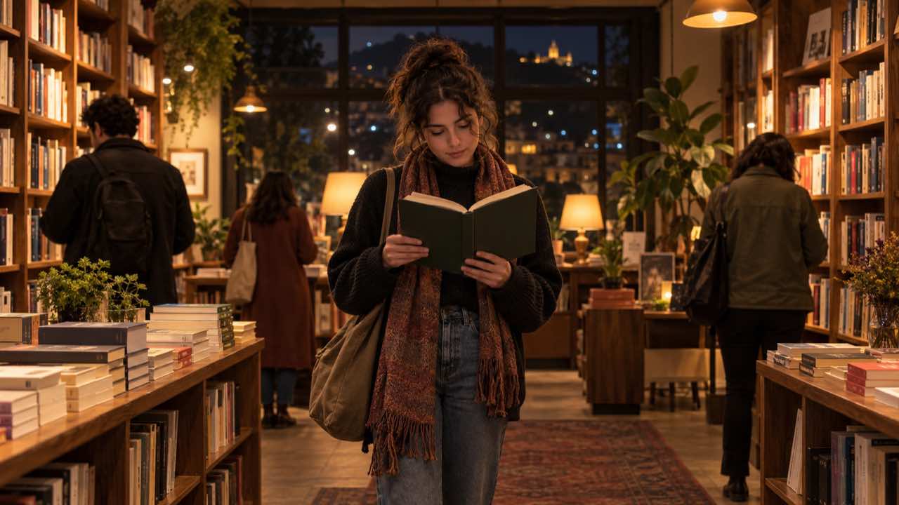 Isabel Allende ganó el Premio Planeta y su millón de euros con «La hora antes del alba»: 78 de las 1.424 novelas eran de Colombia 1 Mujer adulta lee una novela de tapa dura en una librería de Bogotá mientras otras personas miran libros.