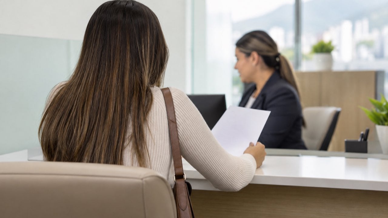 La Superfinanciera midió la libre inversión por sexo: las mujeres pagaron 22,6 % y los hombres 21,7 %, con créditos más grandes 1 Dos clientes conversan con una asesora en la sucursal de un banco.